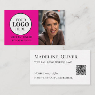 Carte De Visite Photo QR Code Pink Logo Simple