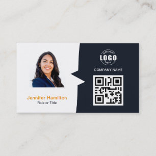 Carte De Visite Photo QRCode professionnelle photo bleu marine ora