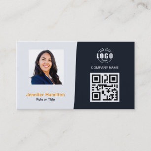 Carte De Visite Photo QRCode professionnelle photo bleu marine ora