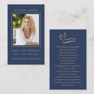 Carte De Visite Photo simple Gold Script Blue Prayer Card