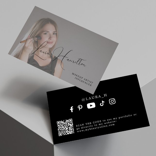 Carte De Visite Photo simple moderne script féminin QR code beauté (Créateur téléchargé)