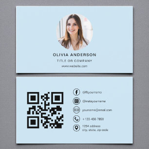 Carte De Visite Photo Sky Blue moderne avec code QR Médias sociaux