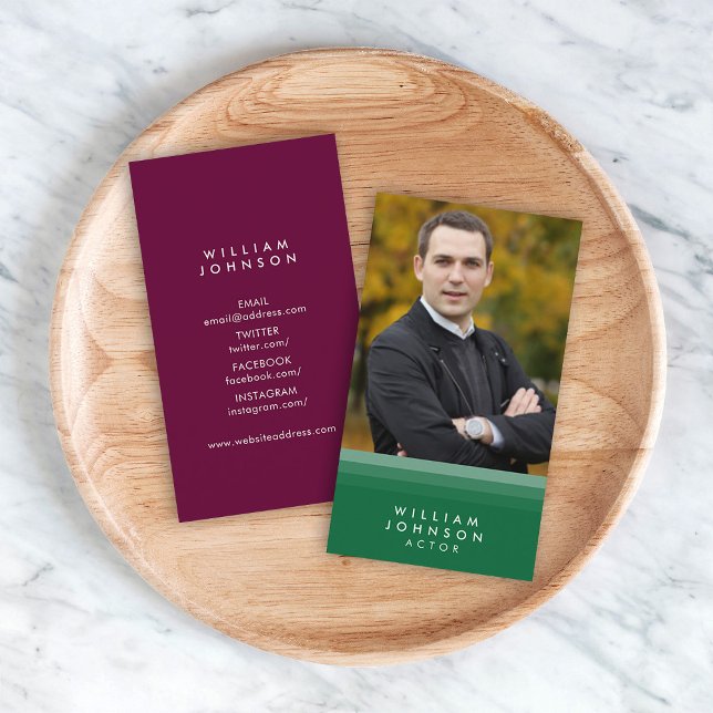 Carte De Visite Photo sur les médias sociaux en vert et violet (Créateur téléchargé)