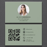 Carte De Visite Photo verte Sage avec code QR Médias sociaux<br><div class="desc">Augmentez votre marque personnelle avec ce carte de visite photo vert sage, avec un code QR pour un accès instantané à vos médias sociaux, site Web ou page de réservation. Le design moderne allie une disposition propre, une photo de profil personnalisable et une palette de couleurs vert sauge apaisante pour...</div>