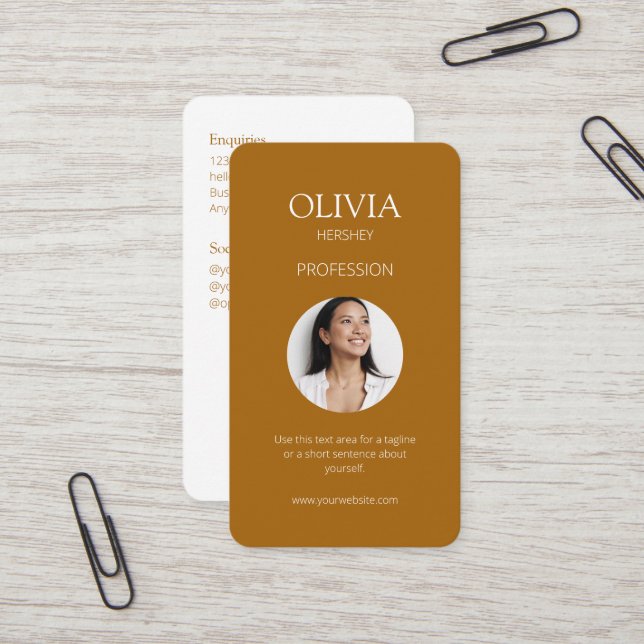 Carte De Visite Photo White / Terracotta Code social QR (Devant/Arrière en situation)