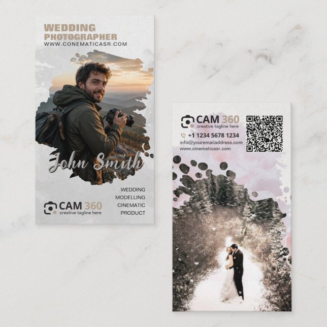 Carte De Visite Photographe à l'aquarelle moderne Code QR Ca (Devant / Derrière)