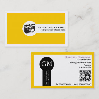 Carte De Visite Photographe appareil photo et code QR jaune