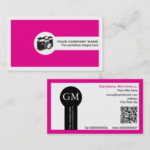 Carte De Visite Photographe appareil photo et code QR rose chaud