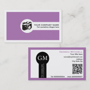 Carte De Visite Photographe appareil photo et code QR violet