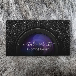 Carte De Visite Photographe Camera Chic Black Parties scintillant 