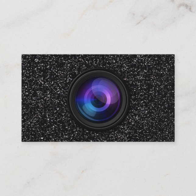 Carte De Visite Photographe Camera Lens Parties scintillant noire  (Devant)