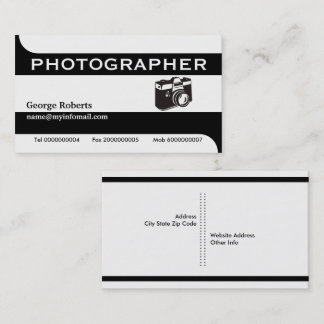 Carte De Visite Photographe caméra noir, blanc moderne