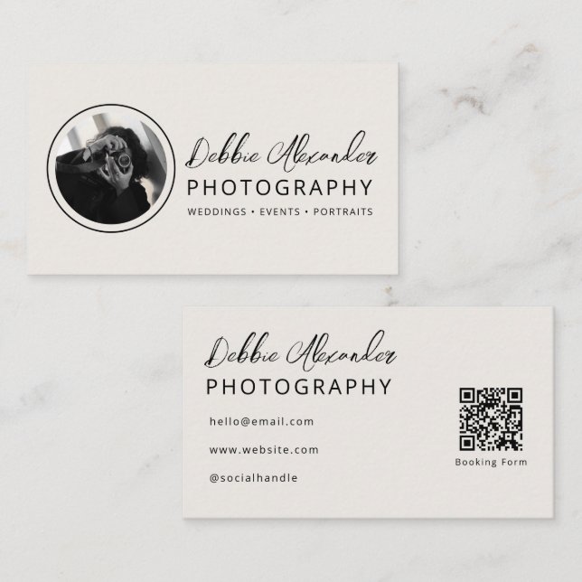 Carte De Visite Photographe Code QR Photo Moderne (Devant / Derrière)