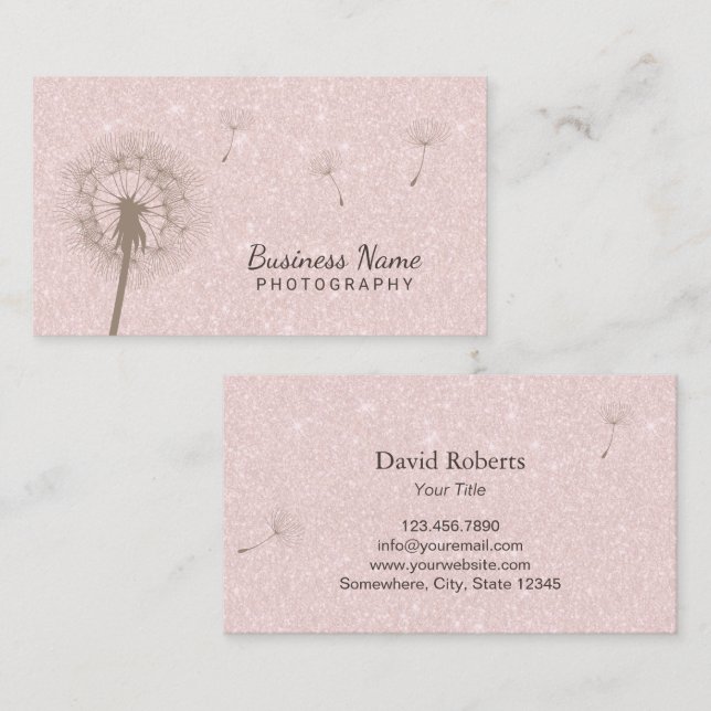 Carte De Visite Photographe Dandelion Blush Pink (Devant / Derrière)