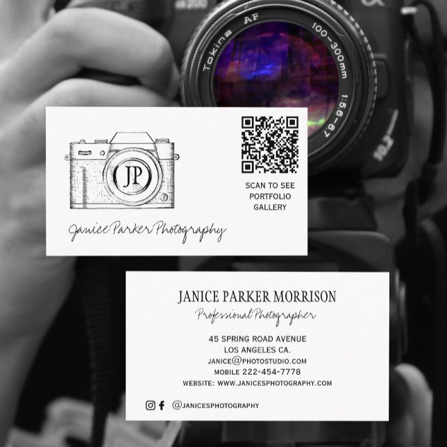 Carte De Visite Photographe de caméra QR CODE (Créateur téléchargé)