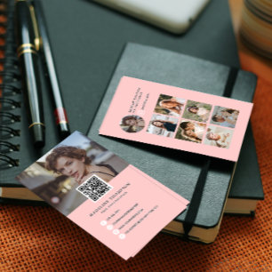 Carte De Visite Photographe de Collage Photo Rose Flamingo Moderne