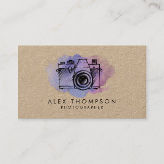 Carte De Visite Photographe de la caméra d'aquarelle Kraft