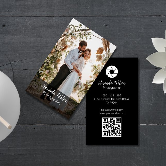Carte De Visite Photographe de Mariage Code QR de Photo Florale (Créateur téléchargé)