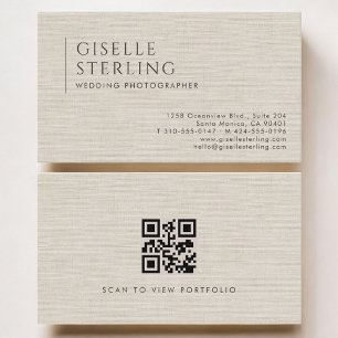 Carte De Visite Photographe de Mariage Code QR Luxe Lin Neutral