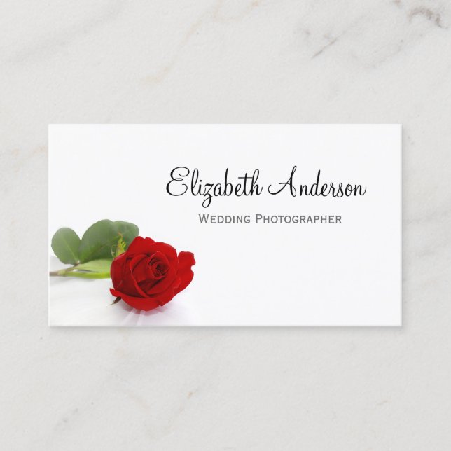 Carte De Visite Photographe de Mariage Rose Rouge (Devant)