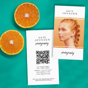 Carte De Visite Photographe de script moderne QR Code médias socia