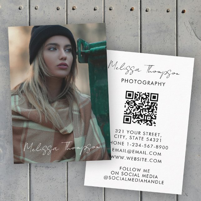 Carte De Visite Photographe de typographie personnalisée Chic Scri (Custom Photo Chic Script Typography Photographer Business Card)