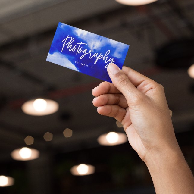 Carte De Visite Photographe en néon bleu Script (Créateur téléchargé)