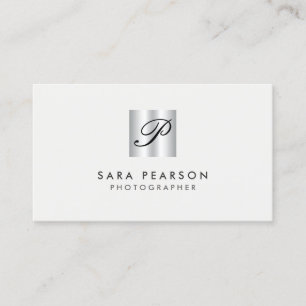 Carte De Visite Photographe Faux Silver Monogram