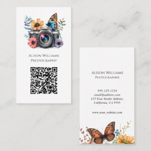 Carte De Visite Photographe Floral Papillon Appareil Photo Aquarel