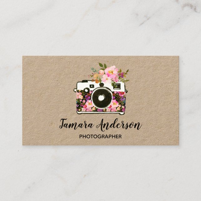 Carte De Visite Photographe floral rose professionnel Papier (Devant)