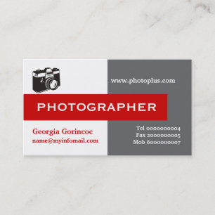 Carte De Visite Photographe gris, blanc, rouge attirant l'oeil