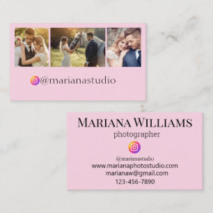 Carte De Visite photographe instagram 3 photos collage rose