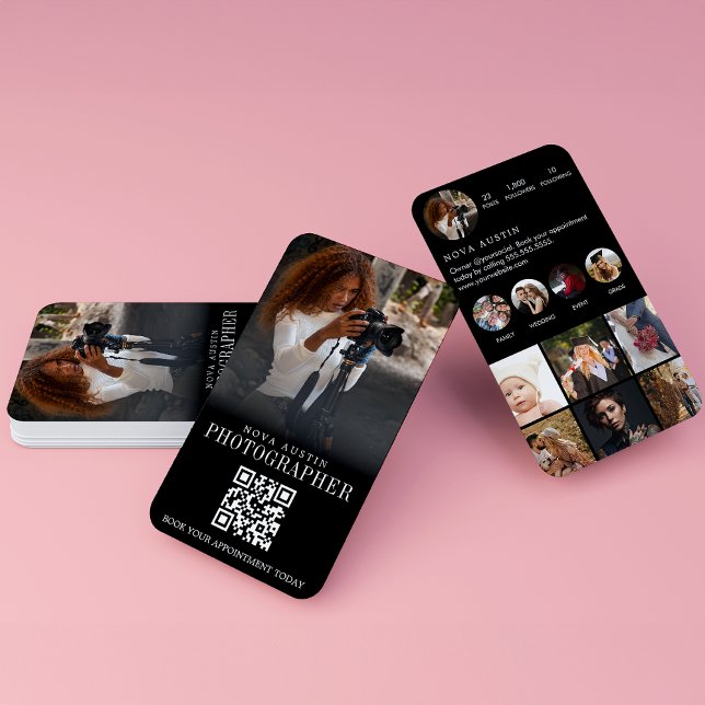 Carte De Visite Photographe Instagram Influencer QR Code noir (Créateur téléchargé)