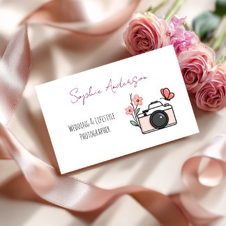 Carte De Visite Photographe Mariage Chic Pink & Butterfly