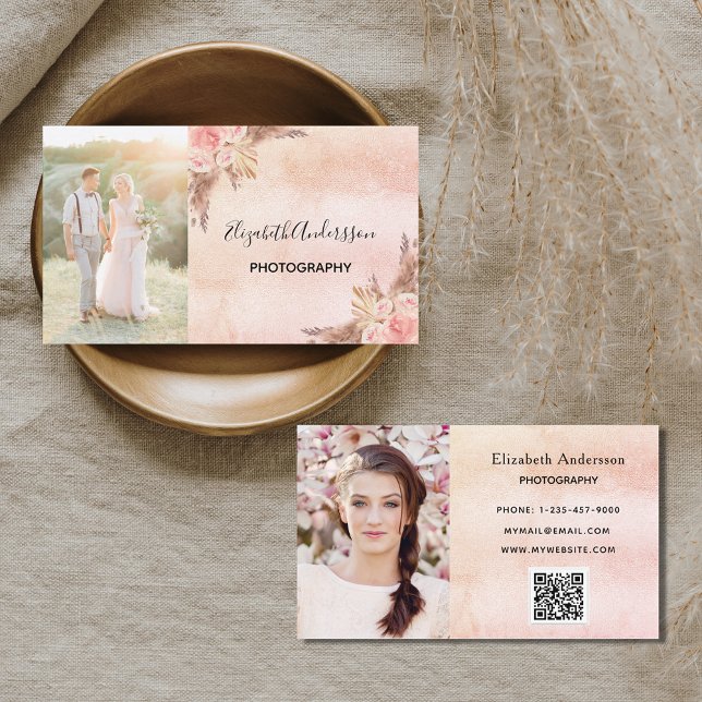Carte De Visite Photographe mariage pampas herbe code QR (Créateur téléchargé)