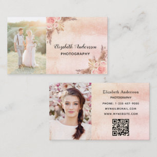 Carte De Visite Photographe mariage pampas herbe code QR