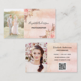Carte De Visite Photographe mariage pampas herbe code QR