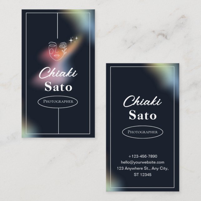 Carte De Visite Photographe minimaliste de superposition noire (Devant / Derrière)