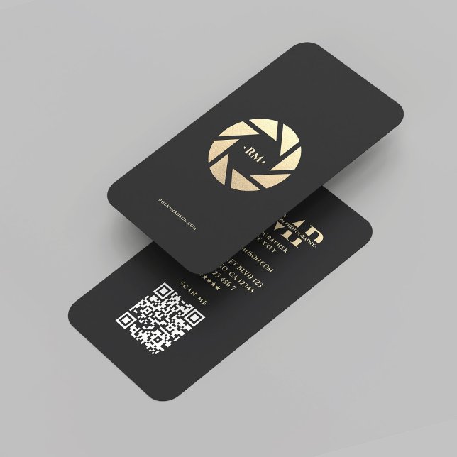 Carte De Visite Photographe moderne Black Gold Lens Photographie (Modern Photographer Black Gold Lens Photography Business Card
)