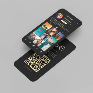 Carte De Visite Photographe moderne Grille Instagram Black Gold