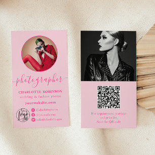 Carte De Visite Photographe moderne pastel rose photo qr code logo
