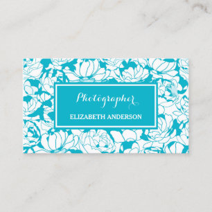 Carte De Visite Photographe moderne Turquoise Blue Floral Girly