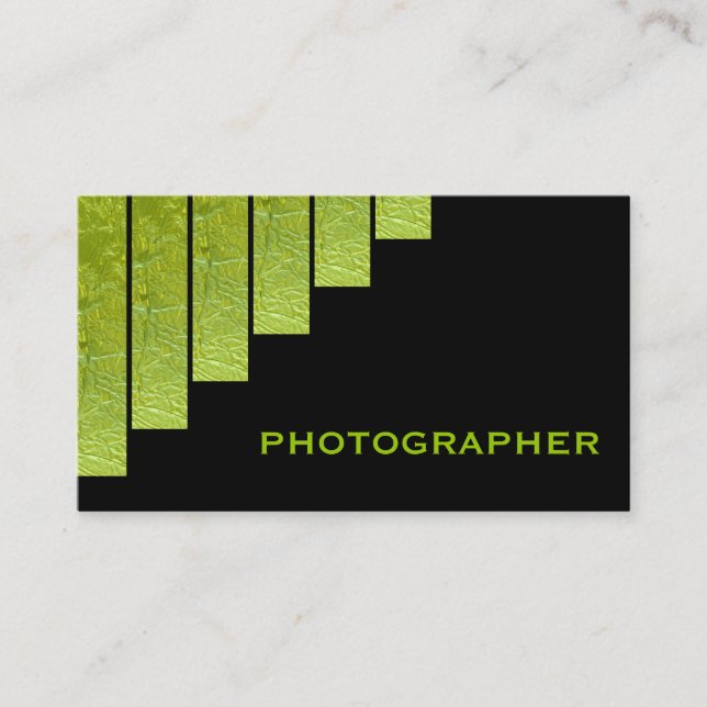 Carte De Visite Photographe moderne vert, noir rayures verticales (Devant)