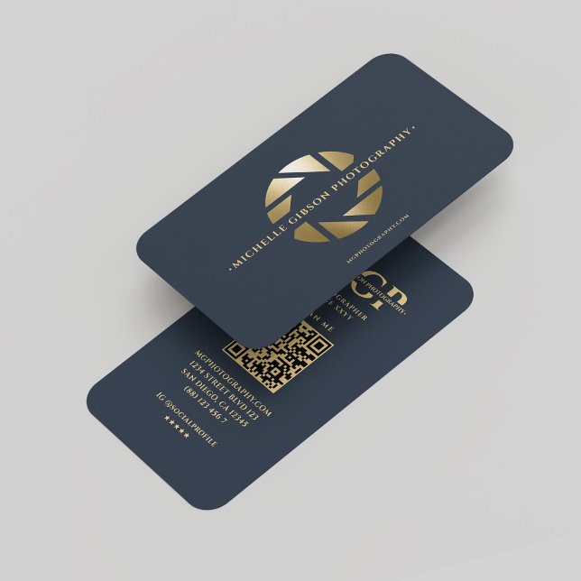 Carte De Visite Photographe Monogram Blue Gold Lens Moderne (Modern Monogram Photographer Blue Gold Lens Business Card
)