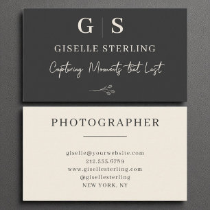 Carte De Visite Photographe Monogramme Élégant Crème Noire moderne