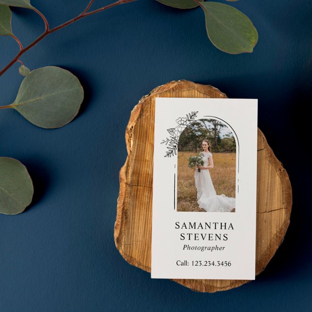 Carte De Visite Photographe noir blanc floral arche main dessinée (Créateur téléchargé)