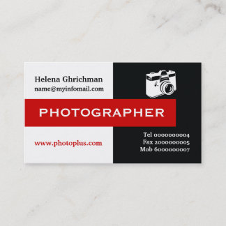 Carte De Visite Photographe noir, blanc, rouge attirant l'oeil