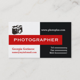 Carte De Visite Photographe noir, blanc, rouge attirant l'oeil