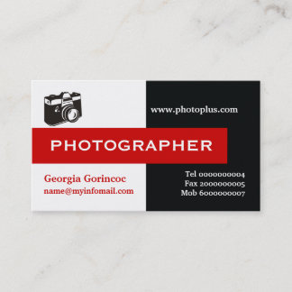 Carte De Visite Photographe noir, blanc, rouge attirant l'oeil