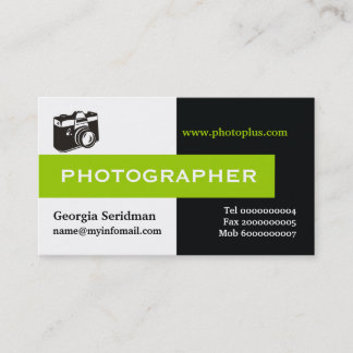 Carte De Visite Photographe noir, blanc, vert accrocheur aux yeux
